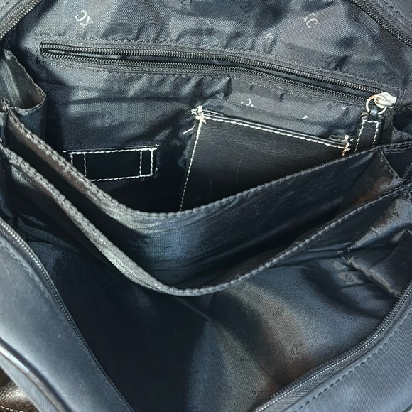 Kenneth Cole New York Black Leather Fabric Hand Bag Backpack Convert to Shoulder - Picture 11 of 14